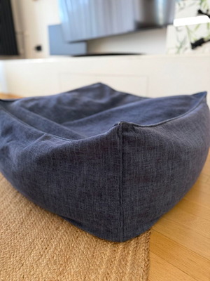 Square pouf stool, blue velvet texture, 60x60x30cm