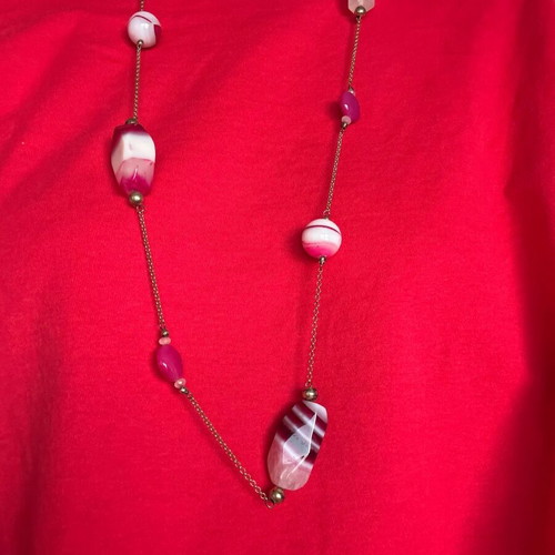 Gregio women's long necklace gold-plated 925 silver like new with pink stones
