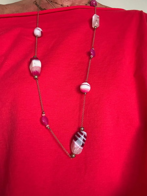 Gregio women's long necklace gold-plated 925 silver like new with pink stones