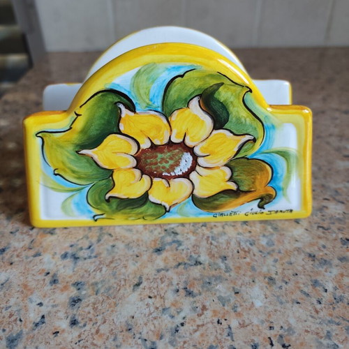 Deruta Italy Maiolica Butter Dish with Lid and Napkin Holder