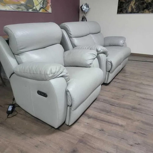 Gray leather sofa and armchair set Grayson new with relaxing mechanism