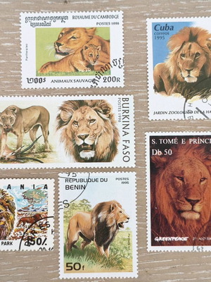 Vintage lion wildlife stamp collection like new, set of 6