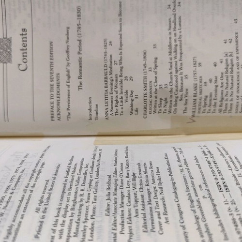 Norton English Literature Anthology 7th Edition used, 2 volumes