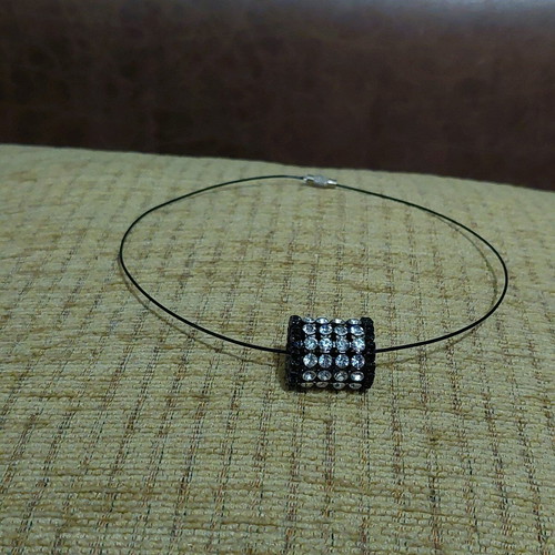 Tsoker necklace black cylinder with Swarovski like new