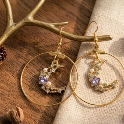 Hoop earrings with crescent moon, like new