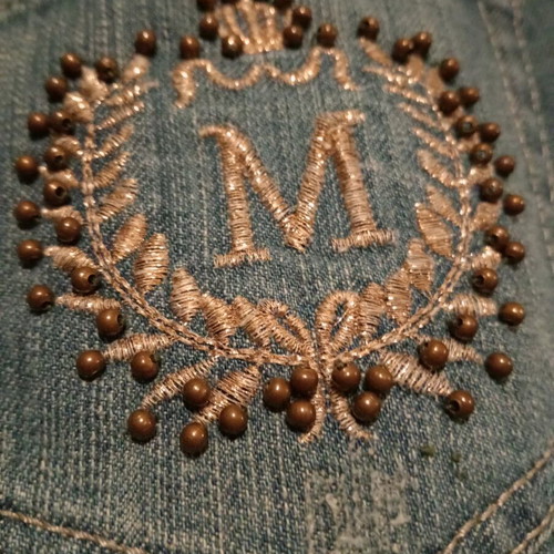 Motivi flared jeans used with embroidery and sequins, size UK 12