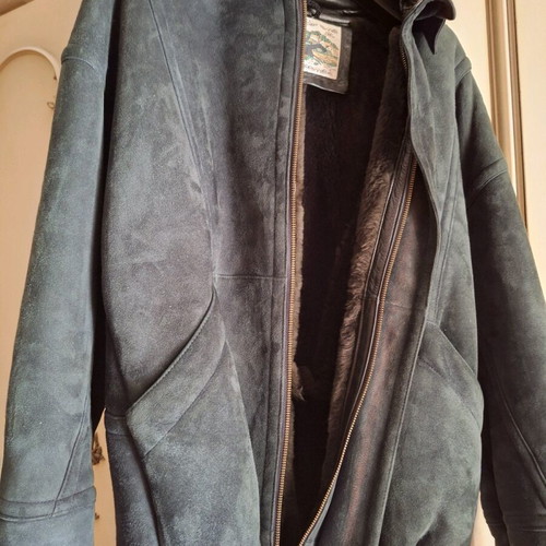 Mouton coat unisex used, dark green-gray, Swiss origin