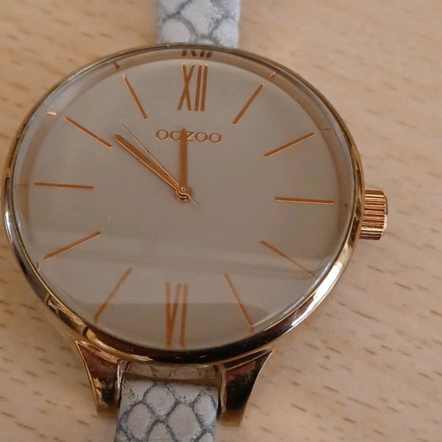 Oozoo women's watch large used, pink gold dial with grey strap
