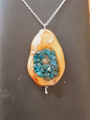 Handmade silver 925 wood necklace with semi-precious stones new