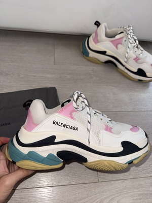 Balenciaga Triple S Sneakers used, white pink turquoise, size 41