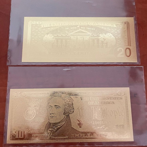 US Dollars in 23K Gold Foil new, set of 7 pieces