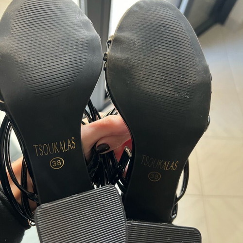 Tsoukalas Shoes patent leather sandals like new, black, size 38