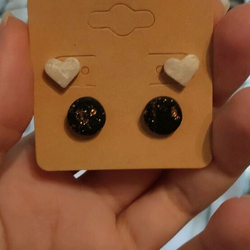 Earrings hearts and round made of resin and polymer clay new