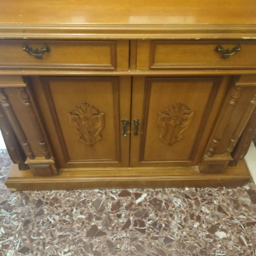 Shoe Cabinet with Mirror used, carved beech wood, capacity 24 pairs