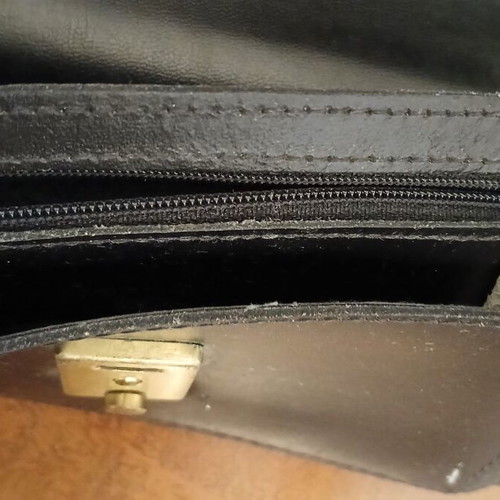 Men's leather wristlet bag used, black, 4 compartments, 13x20.5 cm