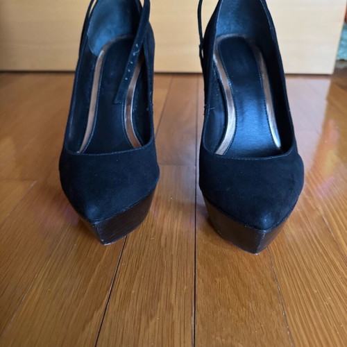 Topshop black suede platform shoes used, size 38 with ankle tie