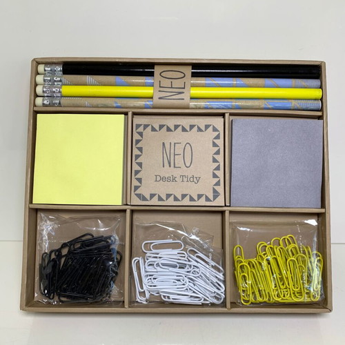 Desk set for notes new with pencils, notepads and paper clips