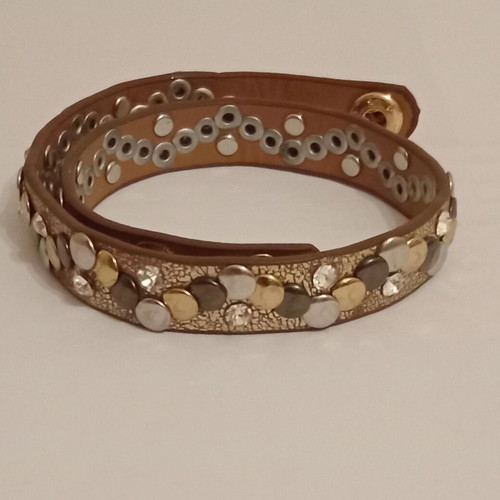 Sincera women's leather bracelet with studs and rhinestones