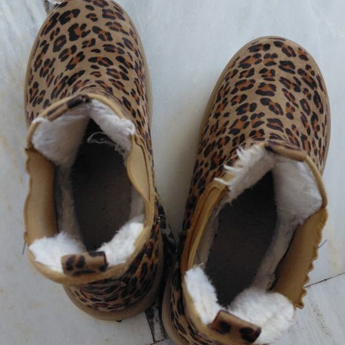 Girls' leopard print boots, size 38, warm fur lining