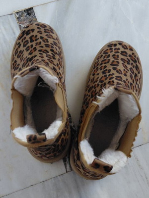 Girls' leopard print boots, size 38, warm fur lining