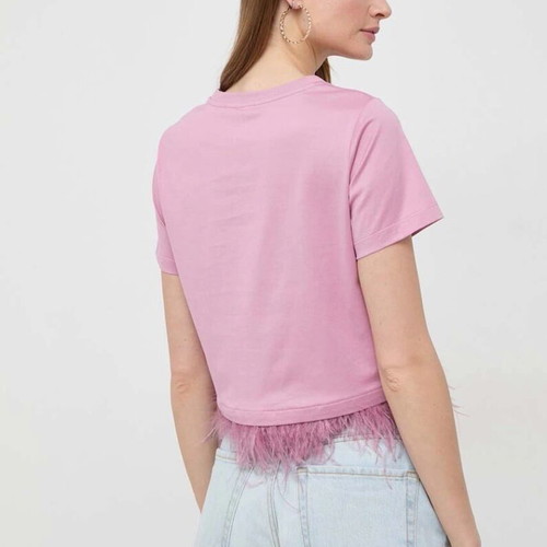 Pinko women's blouse with feathers and cropped fit new, pink, size L
