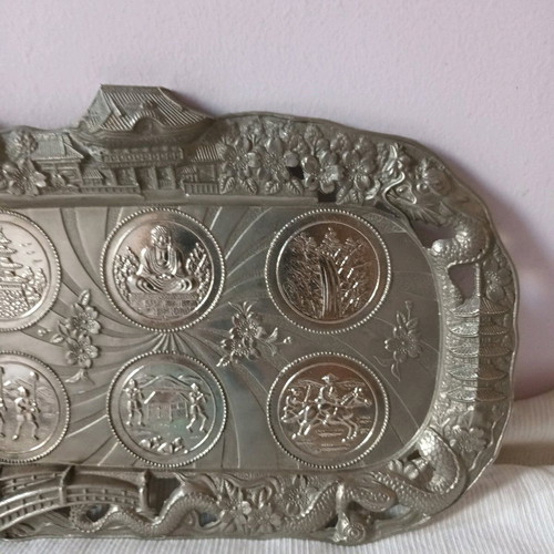 Silver-plated Buddhist tray like new 26x17 cm
