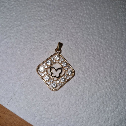 Fwo bead for necklace butterfly with rhinestones new gold-colored