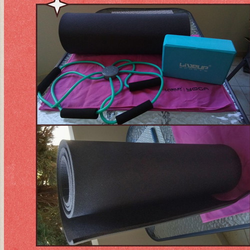 Yoga Pilates set with LiveUp mat, block, towel, resistance band and jump rope
