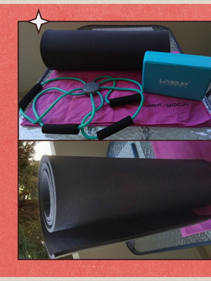 Yoga Pilates set with LiveUp mat, block, towel, resistance band and jump rope
