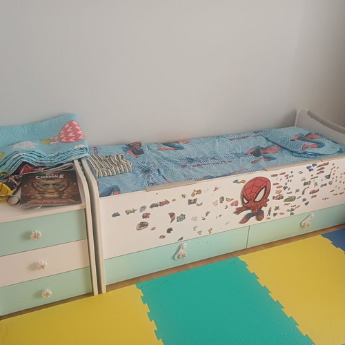 Children's bed set with nightstand and slightly used mattress