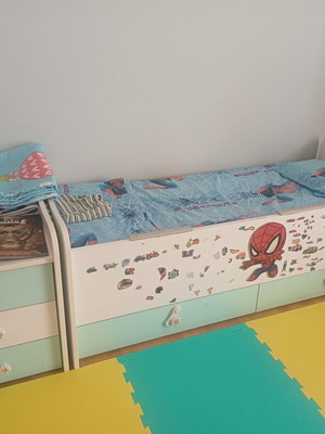 Children's bed set with nightstand and slightly used mattress