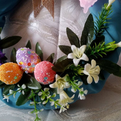 Spring May wreath used with eggs and wildflowers