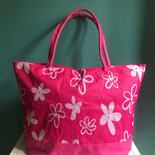 Beach bag fuchsia with white flowers new