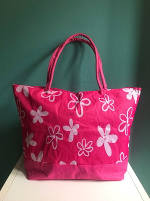 Beach bag fuchsia with white flowers new