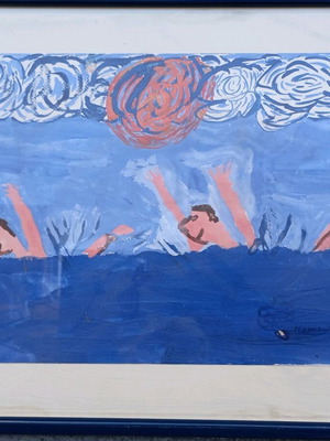 Mixed media artwork used, sea play theme by Nakopoulou