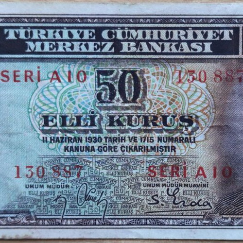 Turkish 50 Kurus banknote 1930 like new
