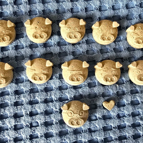 11 handmade concrete pig figurines with heart