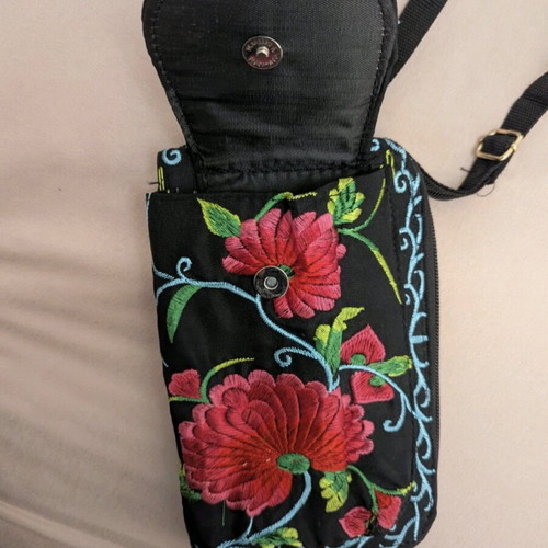 Small crossbody bag like new with phone pocket and wallet, black multicolor