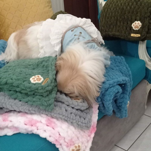 Handmade pet blanket with Alize Puffy yarn made to order, hypoallergenic