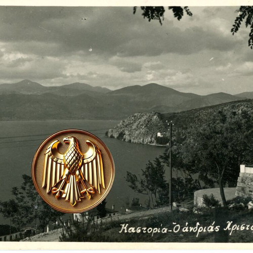 Kastoria postcard used, Christopoulos statue, 1950s