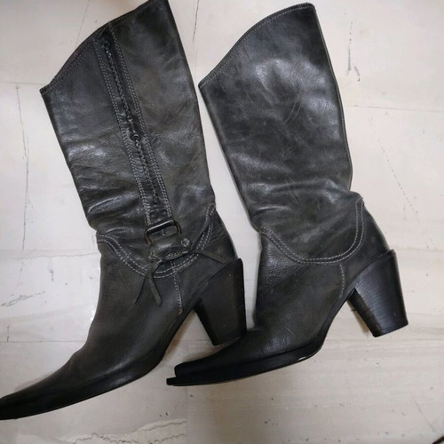 Gray leather boots like new, narrow fit