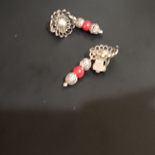 Earrings traditional Gianniotiki costume with coral handmade, like new