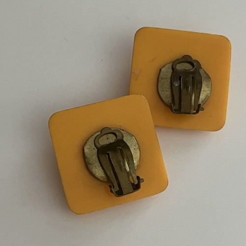 Vintage Atelier clip-on earrings, yellow mustard