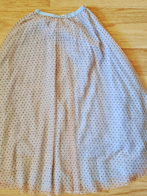 Reserved long light blue pleated tulle skirt with dots like new, size S