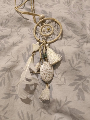 Necklace with beige fabric cord and dreamcatcher new