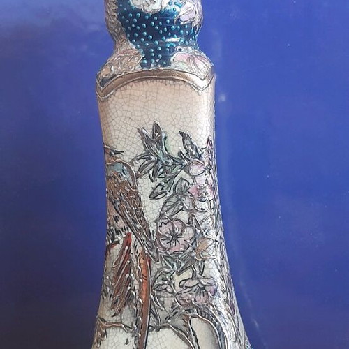 Satsuma candlestick used, height 22cm, base 9x9cm