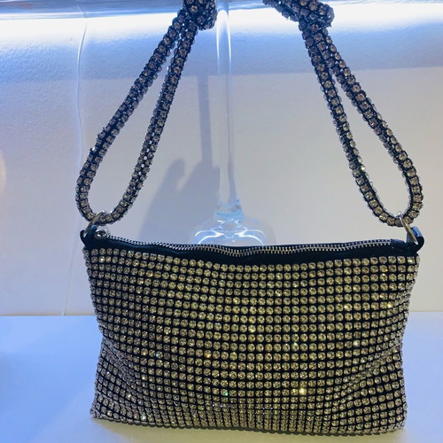 Evening bag new silver with shine and zipper