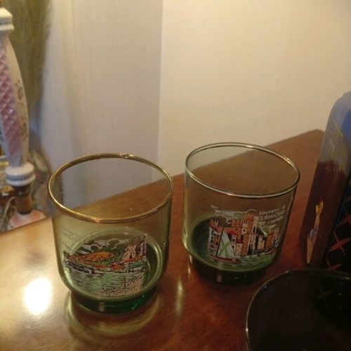 Vintage 1960 Barware Set with Decanter and 6 Whiskey Glasses, like new