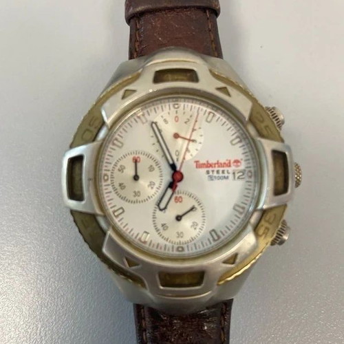 Timberland Steel Chronograph wristwatch with white dial and brown leather strap