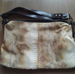 Leather shoulder bag used, snake pattern, beige